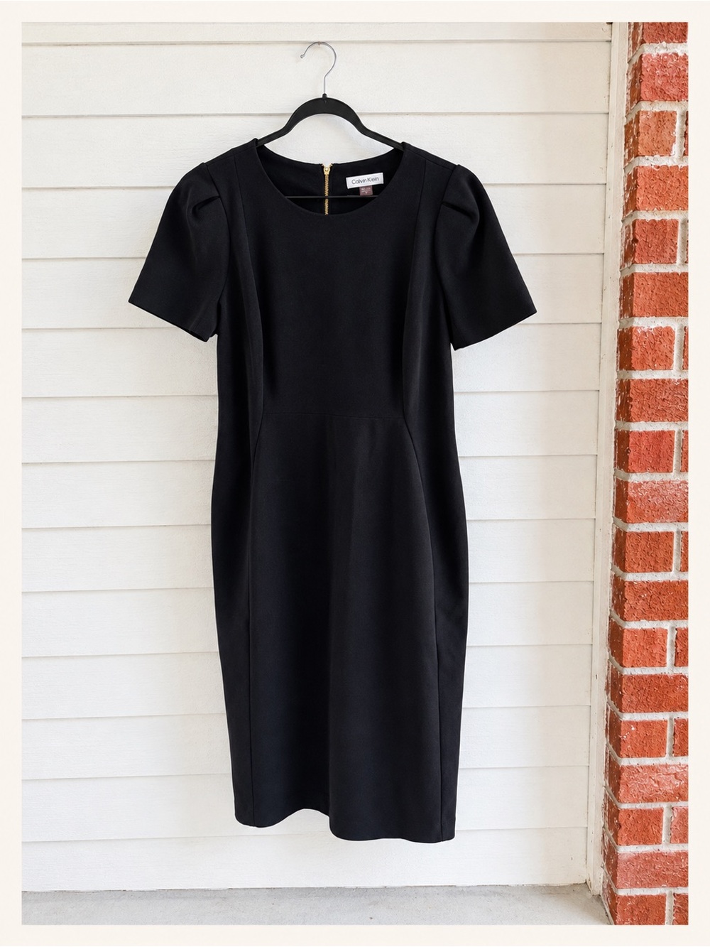 Calvin Klein Black Short-Sleeve Midi Sheath Dress